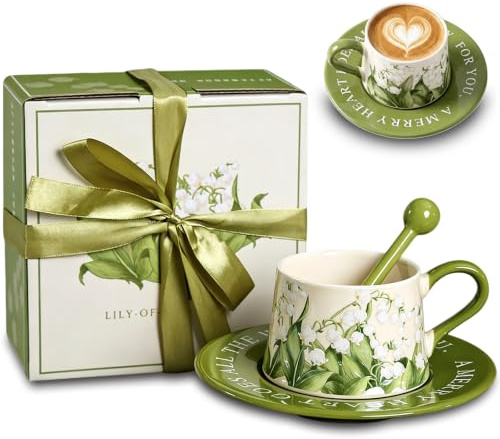atrccs 300ml Kaffeetassen mit Untertasse, einzigartige Geburtstagsgeschenke für Frauen, Geschenke mit besten Wünschen für Frauen zum Geburtstag, Weihnachten, Jubiläum, Kaffeetasse für Kaffee und Tee
