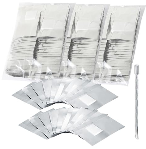 SYEYCW 300 Pièces Papillotes en Aluminium Vernis à Ongles Enlever avec 1 Pièce pour Poussoir à Cuticules, Feuille d'aluminium Dissolvant, Feuille d'aluminium pour Retirer À Ongles Gel Ongle