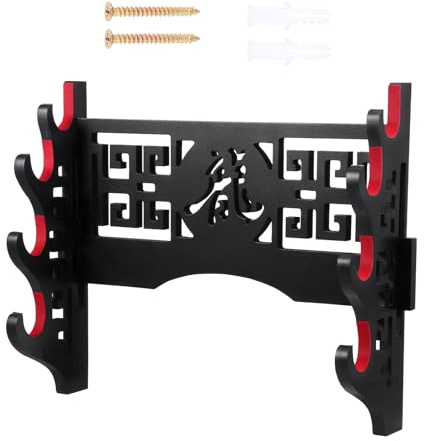 4-Stufiger Schwerthalter Katana Wandhalterung mit Gepolsterter Schwert Wandhalterung Schwert Wandhalterung Samurai Schwert Halterung für Wohnzimmer Schlafzimmer Büro Arbeitszimmer (4 Schichten)