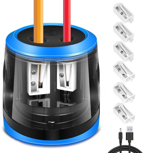 WGIDSKKI Temperamatite Elettrico, Tubazioni con Contenitore Elettricamente, Batteria Sharpener e USB Due Moda con 6 Lame e 1 Pennello, 2 Dimensioni di Matite Per Bambini (Circolare)