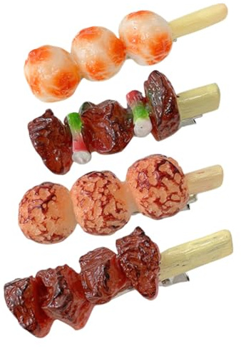 Barrettes à Cheveux Fausse Nourriture 4 Pièces en Résine et Plastique | Style Créatif, Lot de 4, Format Léger, Maintien Stable pour Femmes et Filles