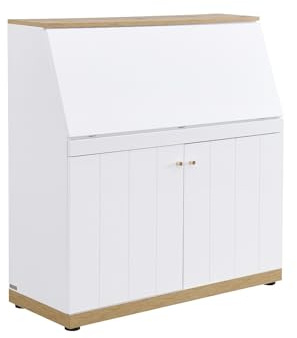 Vente-unique - Secrétaire - MDF - Coloris : Blanc et Naturel - DUTASI - avec Rangement
