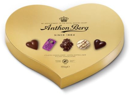 Anthon Berg - Cioccolatini Assortiti, Confezione Regalo Elegante a Cuore, Originali dalla Danimarca, 155 Grammi