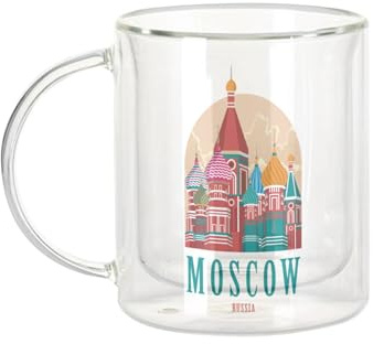 Fabulous Mug Verre Double Paroi - Moscou Russie Illustration Cathédrale Monument Voyage - Tasse a Cafe et The Isotherme 330ml Effet Suspendu Anti-Brulure Imprime en France