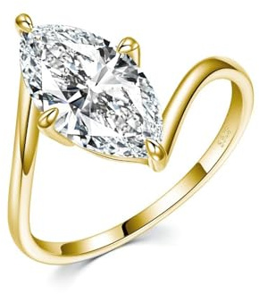 ZUOHUI Bague Marquise Moissanite en Argent Sterling S925 for Femmes, 3CTW 7x14mm D/VVS, Bracelet de fiançailles de Mariage empilable, Cadeau d'anniversaire