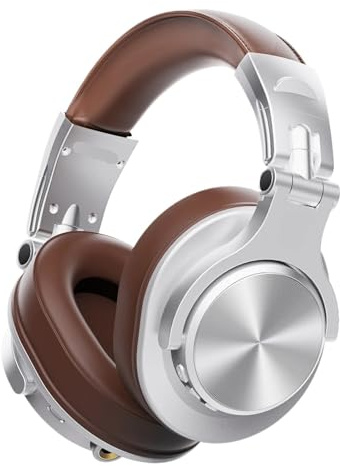 HXDKJSO Cuffie A70 Fusion cablate + wireless Bluetooth 5.2, for telefono con microfono sopra l'orecchio for registrazione cuffie DJ da studio(Silver)