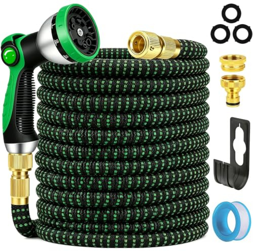 NIUCNIU Expandable Garden Hose Pipe 100FT/30M, 10-Pattern Spray Nozzle, Brass Fittings 1/2 & 3/4, Durable 3750D Fabric, 4-Layer Latex Core, Hose Pipe for Gardening, Car Cleaning, Black&Green