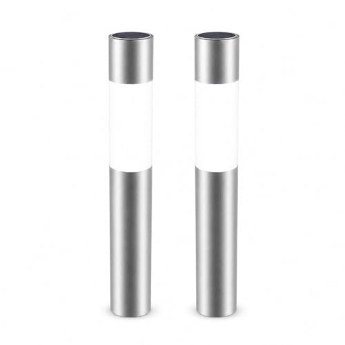 GWSOLAR Solar Garden Lights 2 Pack, 50cm Aluminium Bollard Lights, White/Warm White Switchable, IPX4 Outdoor Path Lights, Screw or Ground Spike Installation for Garden, Pathway, Steps & Deck