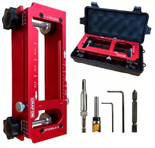 Crafom Door Hinge Template Aluminum Alloy, Door Hinge Jig Kit for Router, Hinge Router Template, Adjustable Mortise Jig Fits Door Hinges from 2.5” to 5” Length, 1/4” & 5/8” Radius, Square Corner