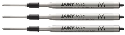 LAMY M16 3er Set Kugelschreiber-Großraummine aus Metall - Original Ersatzmine für alle Lamy Kugelschreiber Modelle - dokumentenecht - Strichbreite Mittel in Tintenfarbe schwarz