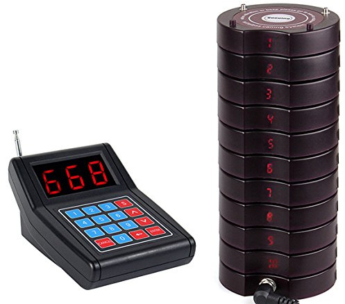 SHIHUI 10 Coaster New Black Pagers+1 Keypad Transmitter Pager Restaurant Wireless Calling System Waiter Wireless Guest Paging System