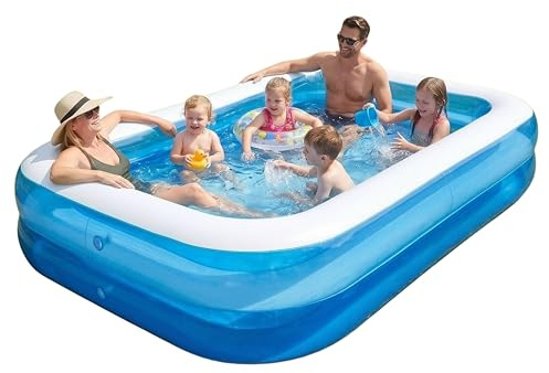 ADEPTNA Durable Large Rectangular Family Swimming Pool Garden Summer Inflatable Paddling Pool Perfect for Kids Family Adults (120)