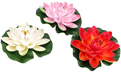 Amosfun 17cm Künstliche Lotus Wasserlilie Schwimmend PU Leder Lotusblüte Seerose für Pool Aquarium Dekoration Ornament Frühlingsdeko Gartendeko Mischfarbe 3 Stück