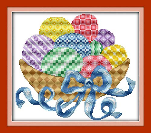 OWN4B - Kit per punto croce, motivo: cesto di uova, 11 ct, 41,9 x 37,1 cm, kit per ricamo fai da te (Eggs)