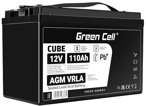 Green Cell® Rechargeable Batterie AGM 12V 110Ah accumulateur au Gel Plomb Cycles sans Entretien VRLA Battery étanche | Photovoltaïque | Caravane | Solaire | Camper | Batterie Voiture | Bateau | RV