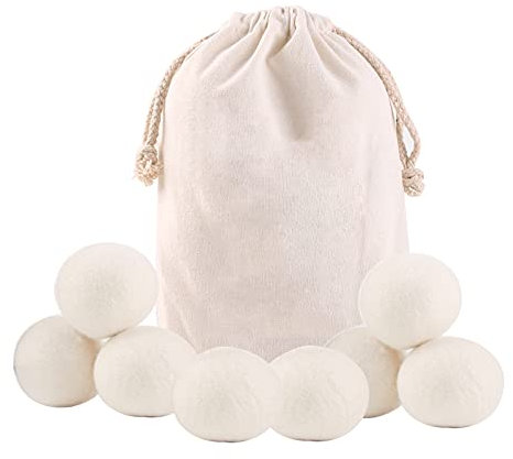 wool Dryer Balls, Reusable Tumble Dryer Balls 100% Organic New Zealand Wool Handmade, Natural Fabric Softener Alternative, Reduce Wrinkles, Shorten Drying Time, Hypoallergenic, Safe (White, 8pcs)