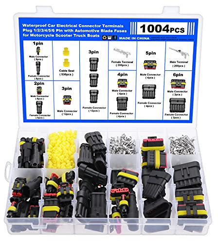 Faankiton 1004PCS Imperméable à l'eau Connecteurs, Connecteur Automobile Connecteur Étanche, Connecteur Electrique de Voiture 1/2/3/4/5/6 Broches, Connecteurs de Voiture Étanches, Connecteurs Étanches