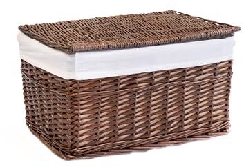 Arthur Cameron - Lined Wicker Hamper with Removable Lid & Cotton Lining - Perfect for Bathroom, Living Room or Bedroom Storage - Storage Basket with Lid, Large Storage Box