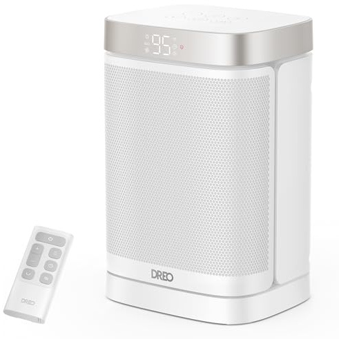 DREO Atom One Space Heater with Remote, 70°Oscillating Electric Heaters with Digital Thermostat, 1500W PTC Ceramic Heater, 12h Timer, Quiet Safety Heating, Portable Heater for Home Office