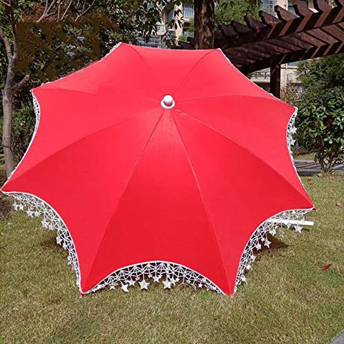 XFAK Sonnenschirm 140cm Gartenschirm Mit Rüschen Marktschirm Rund Terrassenschirm Tischschirm Klein Strandschirm Für Hochzeit，rot (Size : Parasol)