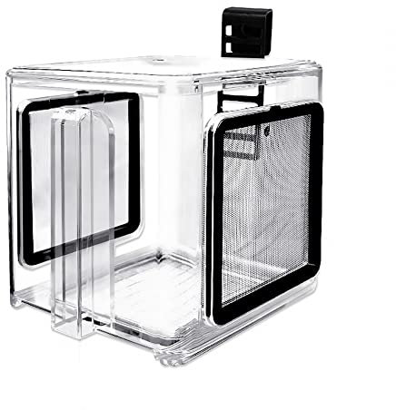 MiOYOOW Fischzuchtbox, 15x15x15 cm Acryl Fisch Isolationsbox mit Hakenhalterung, Abnehmbar Aquarium Aufzuchtbecken für Jungfischen Garnelen Clownfische Guppys