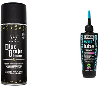 Peaty's Disc Brake Cleaner - Improves Bicycle Braking Performance, 400ml & Muc-Off 967US Wet Chain Lube, 120 Millilitres - Biodegradable Bike Chain Lubricant, Suitable For All Types Of Bike