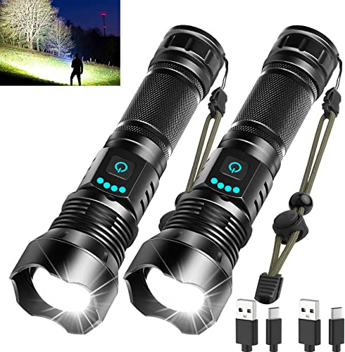 Foleto Wiederaufladbare LED-Taschenlampen hohe Lumen, 3000 Lumen superhelle Taschenlampe, leistungsstarke taktische Handblitzleuchte, 5 Modi Zoomable wasserdichte Blitzlichter für Camping, Notfall
