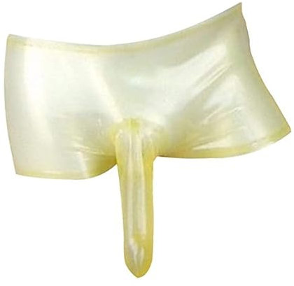 SALANSEX Latex -Shorts -Slips mit Kondom, transparenter Gummi -Latex -Unterwäsche für Männer, sexy Hosen für SM, Party, Urlaub, BDSM, Fetisch (Transparent, XS)