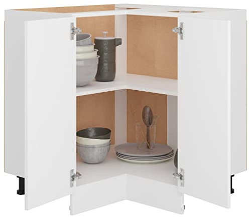homiuse Eckunterschrank Weiß 75,5x75,5x80,5 cm Holz Küchenschrank Eckschrank Vorratsschrank Küchenunterschrank Aufbewahrungsschrank Küchenschränke Eckkommode Zwei Regal Ohne Arbeitstisch