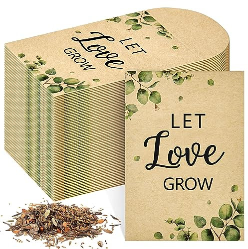 Tenare 50 Buste di Semi Piccole con Scritta Let Love Grow e Eucalipto Non Includono Semi Bomboniere per Ospiti Sacchetti per Semi di Fiori di Campo per Festa Anniversario Matrimonio Baby Shower
