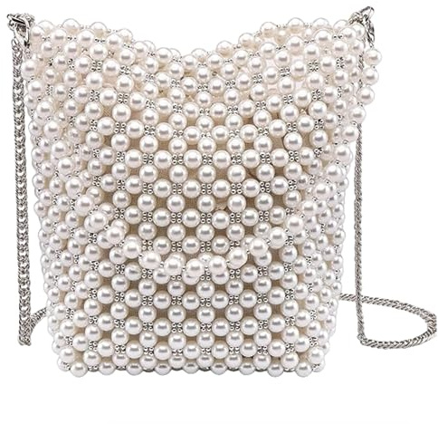 JOPOYOCO Wedding Party Purse - Pearl Beaded Clutch Handbag for Women and Girls - Cross Body Wedding Evening Bridal Bag