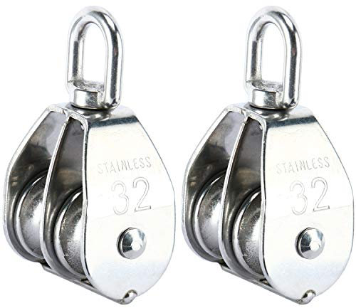 Flaschenzug, Flaschenzugrolle, 2er-Pack Doppelrollenblock aus Edelstahl 304, Kran-Drehhaken, Doppelrollen-Laderolle (M25) (Size : M32)