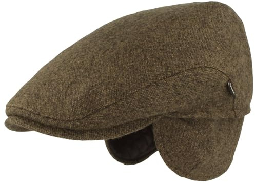 Breiter Herren Winter Schiebermütze mit Ohrenklappen Flatcap Schirmmütze 100% Wolle mit ausklappbarem Ohrenschutz Mütze Hautfreundlich & Bequem