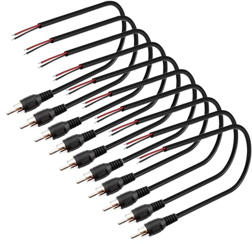 VISSQH 10 Stück Lautsprecherkabel RCA,RCA Stecker Adapter auf blankes Draht offenes Ende Pigtail Audio Video Cinch Kabel für Verstärker Empfänger Lautsprecher(20cm)