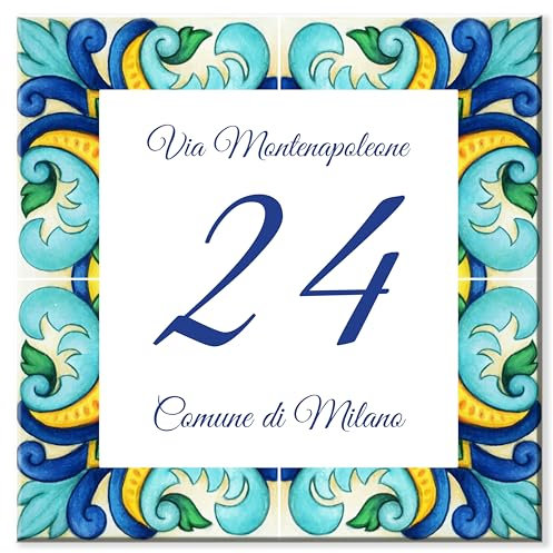 Stileitaliano numero civico personalizzato piastrella ceramica esterno indirizzo casa targa via porta ingresso stile maiolica (Stile A)