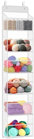 Univivi Tür hängende Wolle Aufbewahrung mit 6 Zipper, Transparent | Hanging Yarn Storage, 6 durchsichtige Kunststofftaschen, 2 große Metallhaken, Für Stricknadeln, Häkelnadeln, Nähkugeln