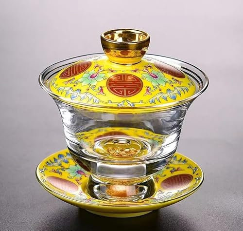 GeRRiT China-Teetassen, hochwertige Emaille-Glasdeckschalen, große Dreitalent-Teeschalen, Untertassen, Teetassen, Kung-Fu-Teeservices und Teeschalen. (Color : 1)