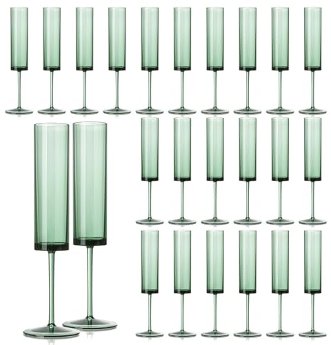 24 Pack Acrylic Dark Green Wine Glasses Green champagne glasses Champagne Flutes Sparkling Wine Glasses Wine Goblets Wedding Glassware Set Drinkware Glasses for Wedding Bar Celebration Baby Shower