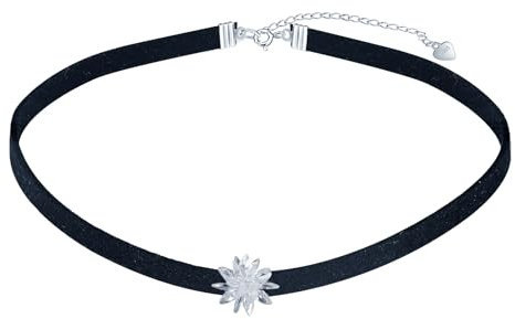 MICMIF Silber 925 Halskette Damen Choker Kristall Blumen Anhänger mit Schwarz Halsband Kette Verstellbarer/Blumen Leder Kette/Doppellagige Blumen Kette für Frauen Teenager Mädchen