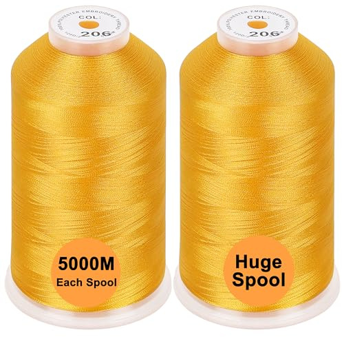 New brothread 2er Set Polyester Maschinen Stickgarn Riesige Spule 5000M für alle Stickmaschine - Harvest Gold