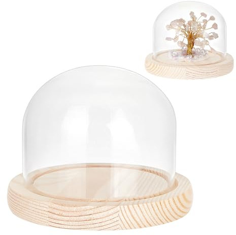 nbeads Glas Display Kuppel Cloche, 12.5x9.5cm Ewige BLUMENNn Glas Cloche Bell Jar Glas Display mit Hellgelbem Holzsockel für Valentinstag BLUMENNn Sammlerstücke Figur Dekorationen Crafts
