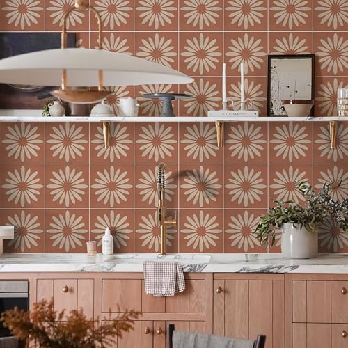 Ciaodeko Blumenfliesen Fliesenaufkleber Matte Textur Zuhause Aufkleber Vintage Wasserdicht Abnehmbar Wandbild DIY Badezimmer Küche Dekoration