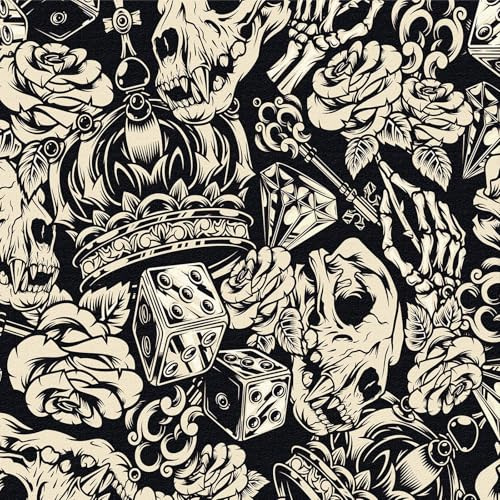 Self Adhesive Wallpaper, Removable Decorative Film, Crown Skull Sci-Fi Space Pattern, Dark Academia Gothic Style, 44X600CM Peel and Stick Contact Paper for Wall Decal or Cabinet Furniture
