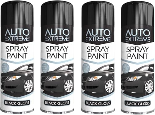 DIOXSTAR All Purpose Black Gloss Spray Paint, Lightweight And Easy To Handle, Sleek, Modern Look, Quick Drying Formula, Interior and Exterior Usage, 250ML (4PCS)