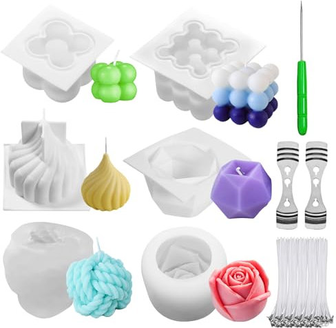 Kerzenform Bubble Kerzen Kit, 6 Stück Kerzenformen zum Gießen, Silikonform Kerze und Kerzendocht Set, Kerzen Selber Machen Set für DIY Aromatherapie Kerzen, Soy Wachs, Handgemachte Seife, Seifen