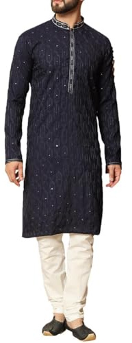 Sonisha SK131 Men's Navy Blue Kurta Pajama Set Wedding Kurta Pyjama Indian Party Suit (42)