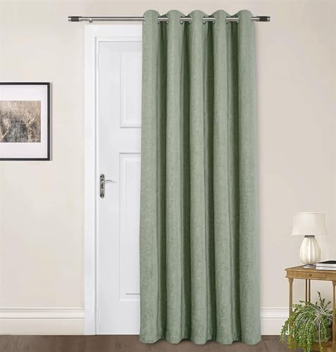Sundour Amberley Eyelet Ring Top Door Curtain Thermally Lined Curtains Sage Green 66x84