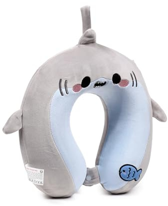 Relaxeazzz Archie the Shark Adoramals Plush Memory Foam Travel Pillow - Neck Flight Airplane Pillow For Travel - Kids Neck Pillows Cushion For Sleeping Neck Pain Adults - Airport Essentials