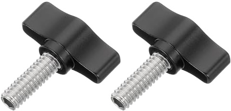 sourcing map 2 Pcs 1/4 - 18.4 Thumb Screw, 304 Stainless Steel Threaded Knurled Thumbscrew Adjustable Tee Wing Screw Grip Knobs Clamping Screws for Kinds of Stand and Machine, Black