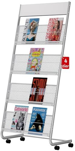 Yinghao Floor-Standing Magazine Rack, 4-Layer Iron Newspaper Rack, Suitable for the Display of Brochures or Documents in Exhibitions, Shopping Malls, Hospitals, Offices